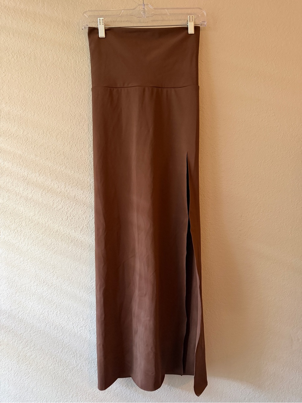 Skims Shaping Brown High-Waist Maxi Skirt with Raw Side Slit XS NWT